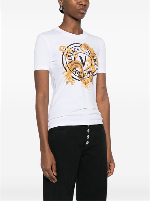 T-shirt donna maniche corte con stampa Versace jeans Couture | 80HAHE01CJ02EG03